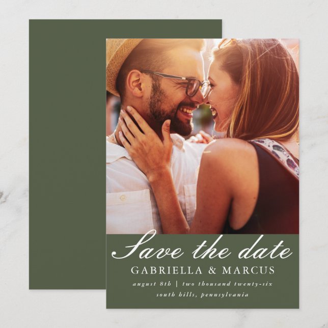 Save The Date Mariage photo chic vert (Devant / Derrière)