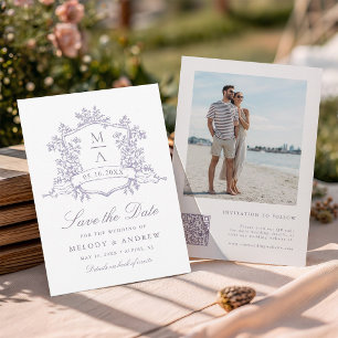 Save The Date Mariage photo classique au jardin fleuri de lavand