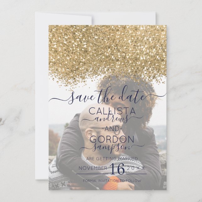 Save The Date Mariage photo Confetti Parties scintillant Gold de (Devant)