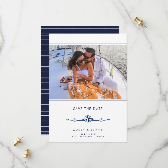 Save The Date Mariage photo de bande nautique Enregistrer la dat (Devant/Arrière en situation)