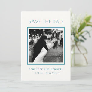 Save The Date Mariage photo de bordure bleu sarcelle minimaliste