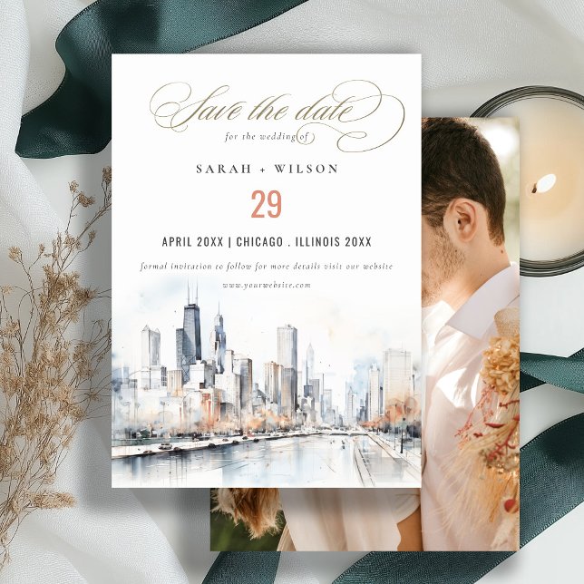 Save The Date Mariage photo de Chicago, Illinois Scape (Créateur téléchargé)