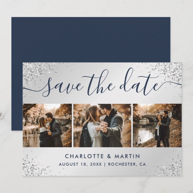 Save The Date Mariage photo de collection de Parties scintillant (Devant / Derrière)