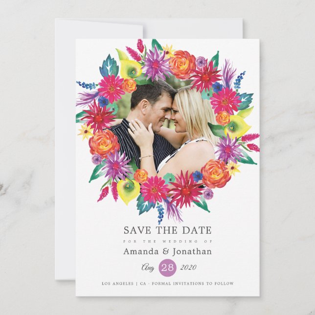 Save The Date Mariage photo de fête florale à l'aquarelle (Devant)