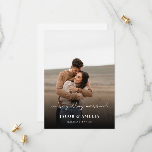 Save The Date Mariage photo de script simple et élégant (Devant/Arrière en situation)