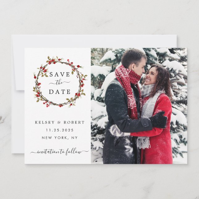 Save The Date Mariage photo des baies d'hiver Enregistrer la dat (Devant)
