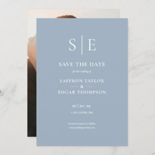 Save The Date Mariage photo Dusty Blue Modern Monogram