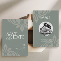 Mariage photo Earthy Olive Script Damask