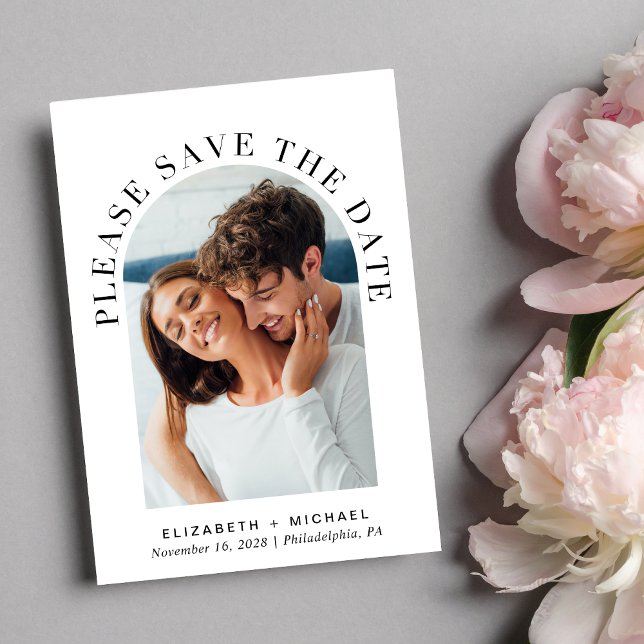 Save The Date Mariage photo élégant Arch (Celebrate your love story with a save the date showcasing your photo in an elegant arch frame)