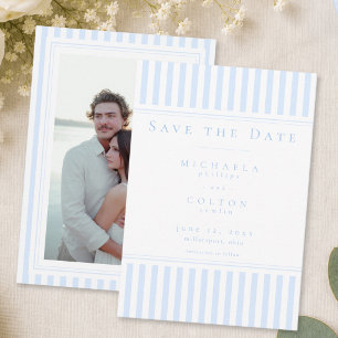 Save The Date Mariage photo élégant classique à rayures bleues