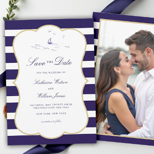 Save The Date Mariage photo élégant de la marine nautique côtièr