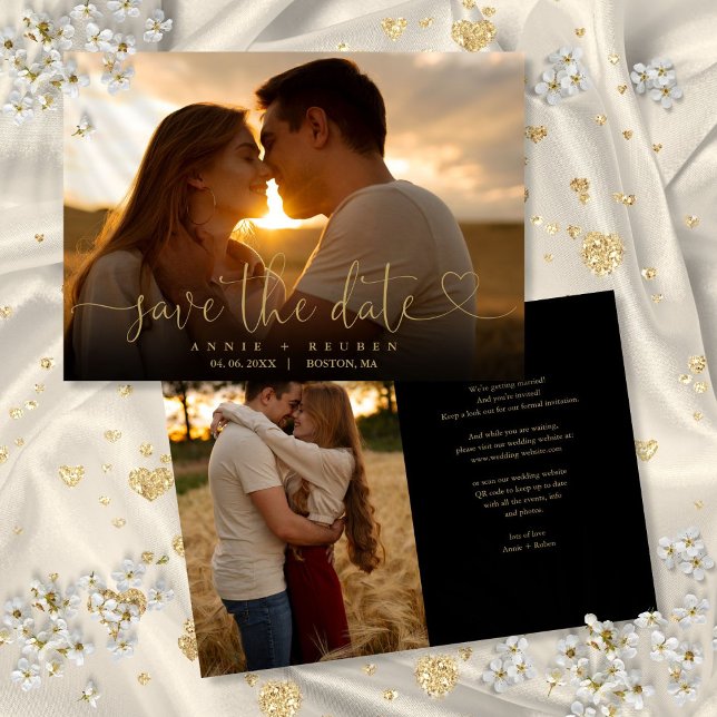 Save The Date Mariage photo Elegant Gold Heart (Modern Elegant Gold Heart Script Photo Wedding Save The Date)