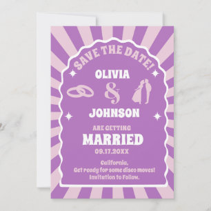 Save The Date Mariage photo en arc de courbe ondulée rétro viole