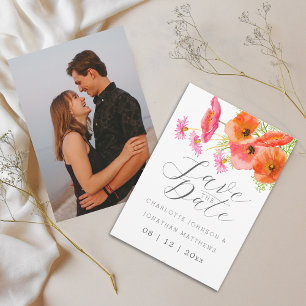 Save The Date Mariage photo floral aquarelle vibrant moderne