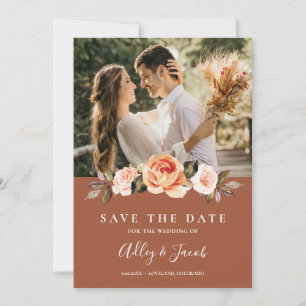 Save The Date Mariage Photo Floral Bohème Terracotta
