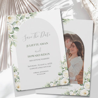 Save The Date Mariage Photo Floral Botanique Vert Végétal