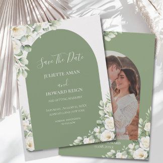 Save The Date Mariage Photo Floral Botanique Vert Végétal
