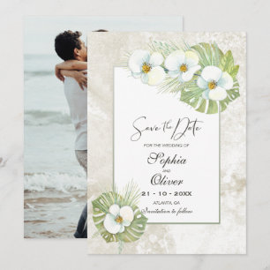 Save The Date Mariage photo floral des orchidées blanches