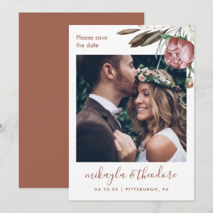 Save The Date Mariage photo floral en terre cuite moderne Boho
