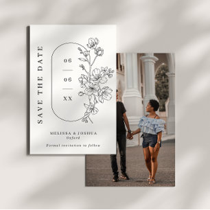 Save The Date Mariage photo floral minimaliste noir et blanc