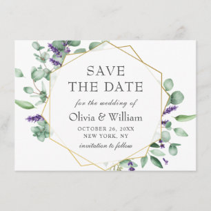 Save The Date Mariage photo floral moderne Eucalyptus Lavender