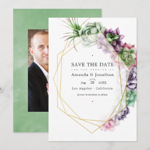 Save The Date Mariage photo géométrique de succulente à l'aquare