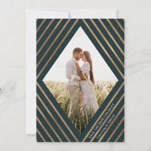 Save The Date Mariage photo Gold Stripes Diamond Frame 