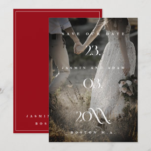 Save The Date Mariage photo minimal rouge Crimson blanc