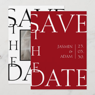 Save The Date Mariage photo minimal rouge Crimson blanc