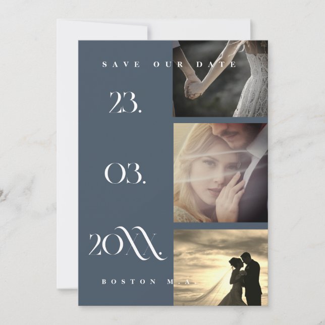 Save The Date Mariage photo minimal Royal Blue Opulence Script (Devant)