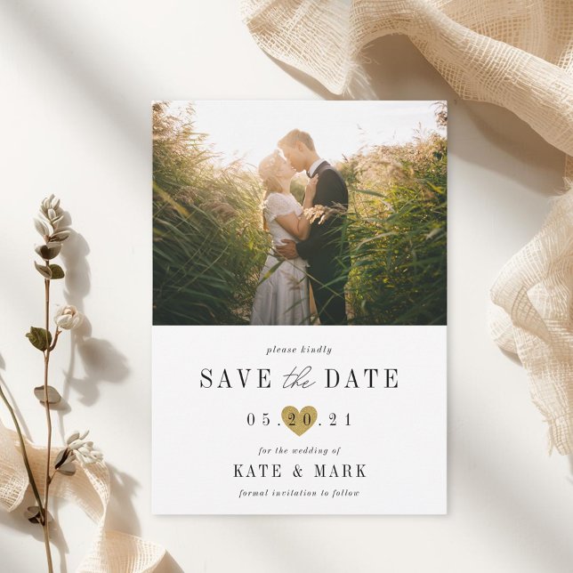 Save The Date Mariage photo Modern Gold Heart (Créateur téléchargé)