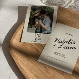 Save The Date Mariage photo moderne Black Cream Whimsical Retro