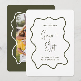 Save The Date Mariage photo moderne Bold Wavy Frame Dark Green