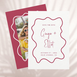 Save The Date Mariage photo moderne Bold Wavy Frame Magenta Pink