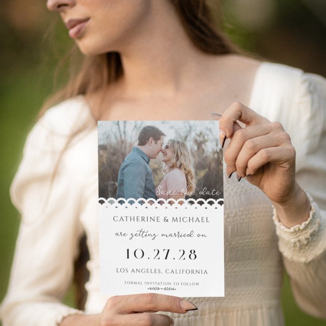 Save The Date Mariage photo moderne Elegant White Lace (Créateur téléchargé)