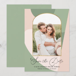 Save The Date Mariage photo moderne Geo Sage vert Dusty rose