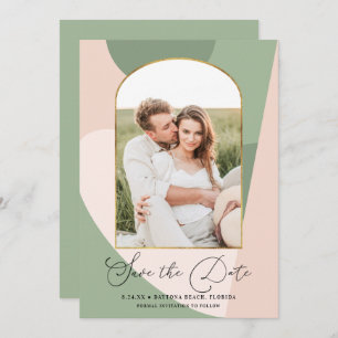 Save The Date Mariage photo moderne Geo Sage vert Dusty rose