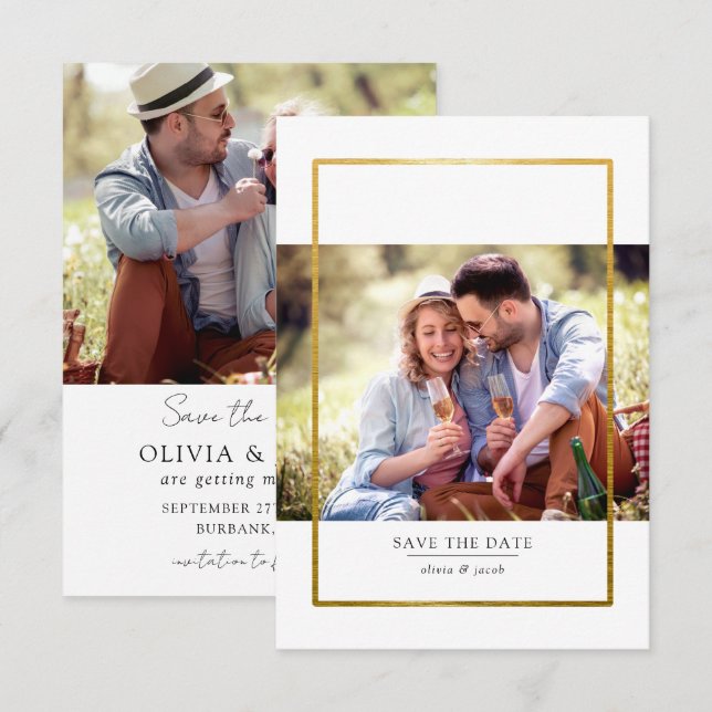 Save The Date Mariage photo moderne Gold Foil (Devant / Derrière)
