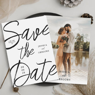 Save The Date Mariage photo moderne Gras noir et blanc