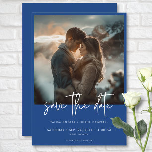Save The Date Mariage photo moderne minimaliste bleu français
