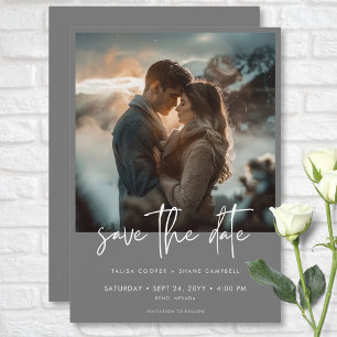 Save The Date Mariage photo moderne minimaliste gris argent