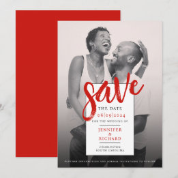 Save The Date Mariage photo moderne moderne simple rouge et blan