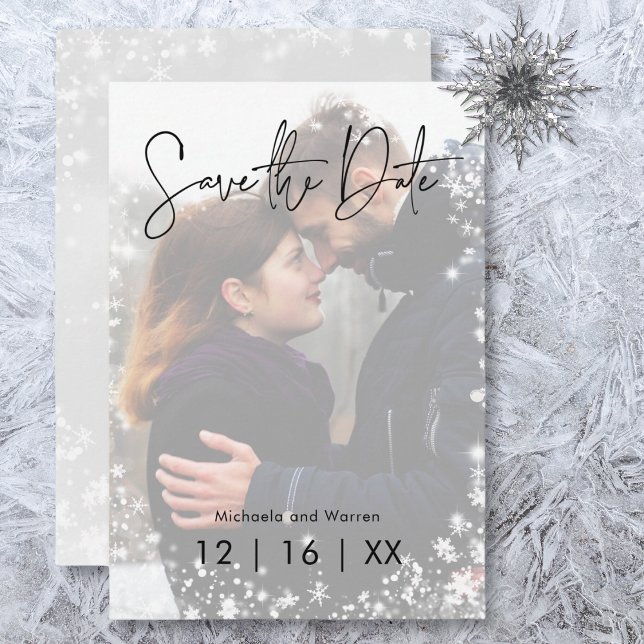 Save The Date Mariage photo moderne neige d'hiver (Winter Snow Modern Photo Wedding Save the Date Card)