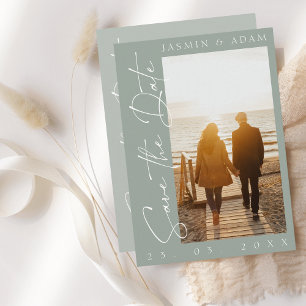 Save The Date Mariage photo moderne Sage Green Script