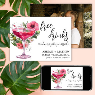 Save The Date Mariage Photo Moderne Tendance Cocktail Rose Drôle