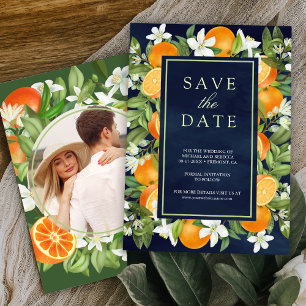 Save The Date Mariage Photo Navy Orange Citron Mandarine Rustiqu