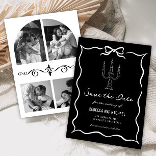 Save The Date Mariage Photo Nœud Blanc Dessiné à la Main Noir