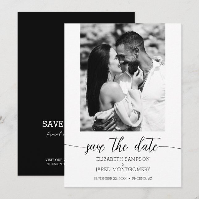 Save The Date Mariage photo noir (Devant / Derrière)