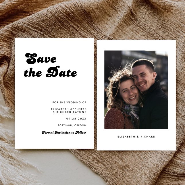Save The Date Mariage photo noir et blanc élégant Retro (Créateur téléchargé)