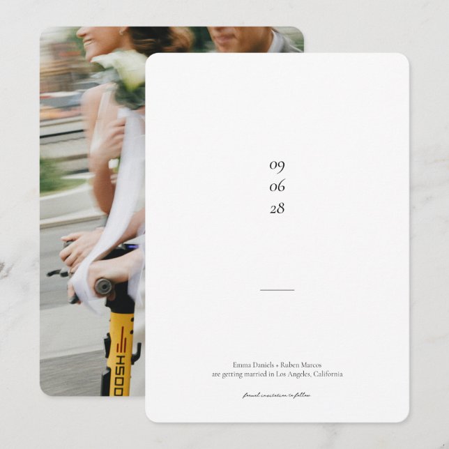 Save The Date Mariage photo noir et blanc ultra minimaliste (Devant / Derrière)